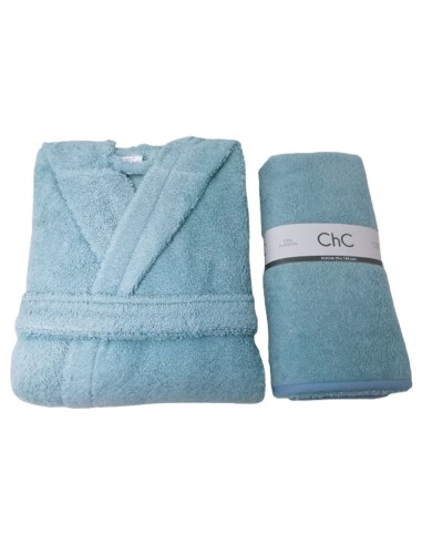 Conjunto albornoz + toalla CHC Azul