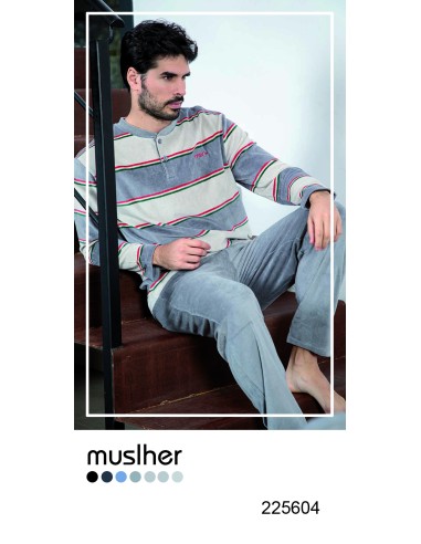 PIJAMA HOMBRE RAYAS GRIS Y ANTRACITA...