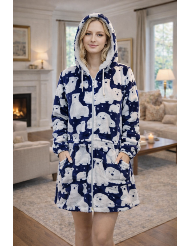 Bata corta de mujer con cremallera y...